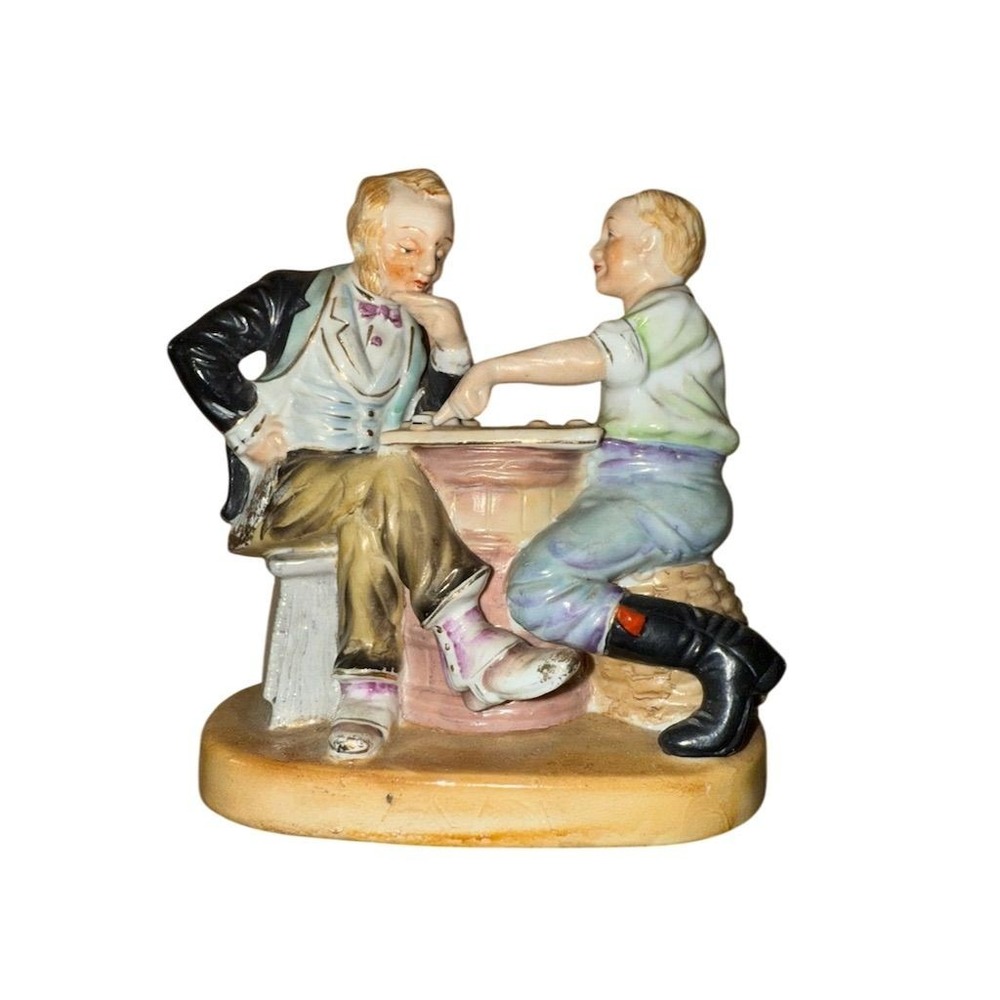 Vintage Shafford Nippon Father & Son Playing‎ Checkers Figurine 6.5" Japan